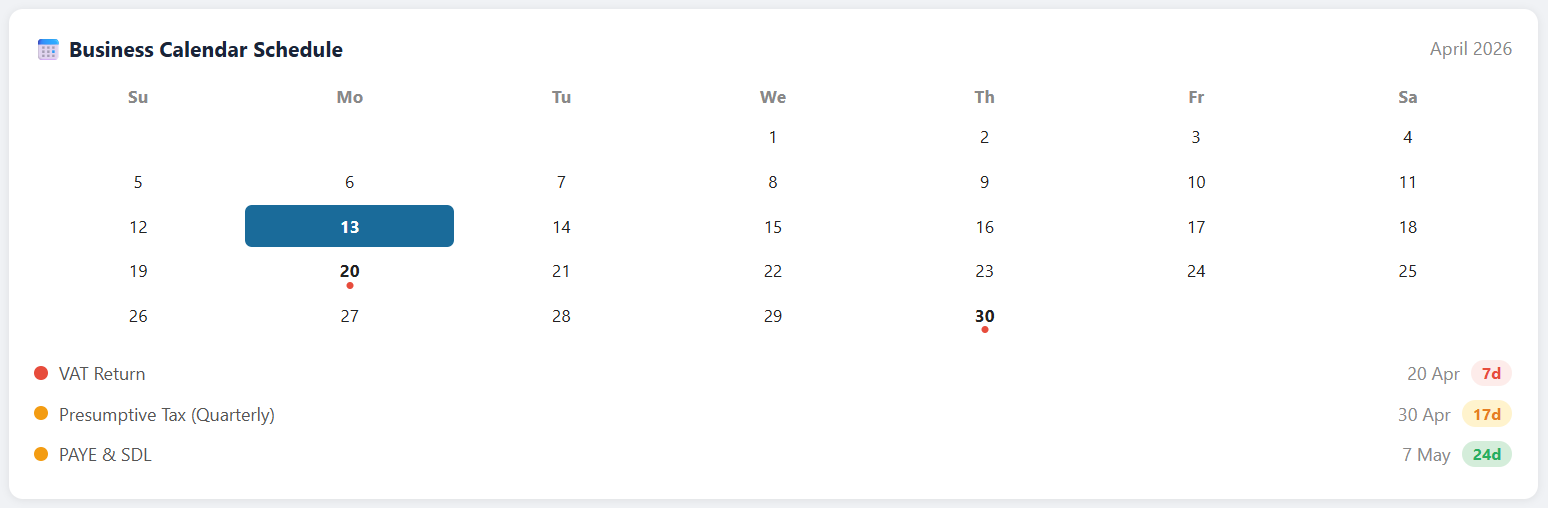 Business Calendar Schedule