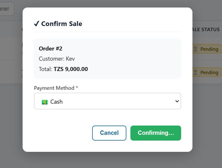 Confirm Sale dialog
