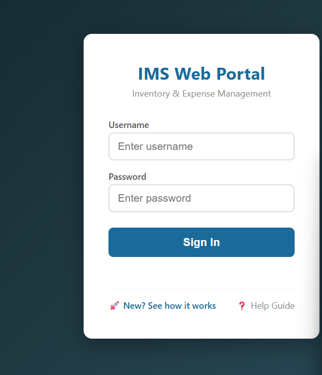 IMS Web Portal login screen