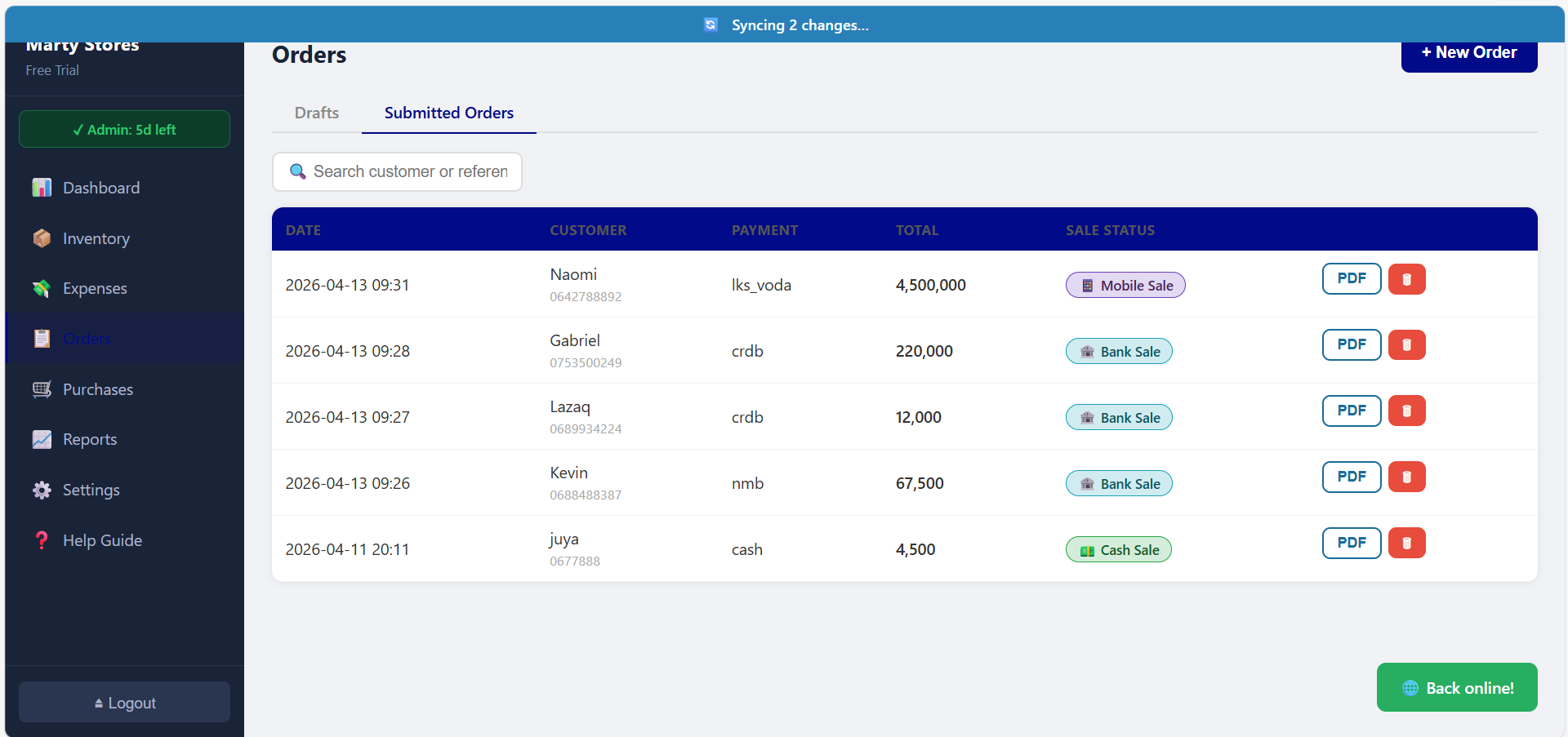 Syncing changes back online